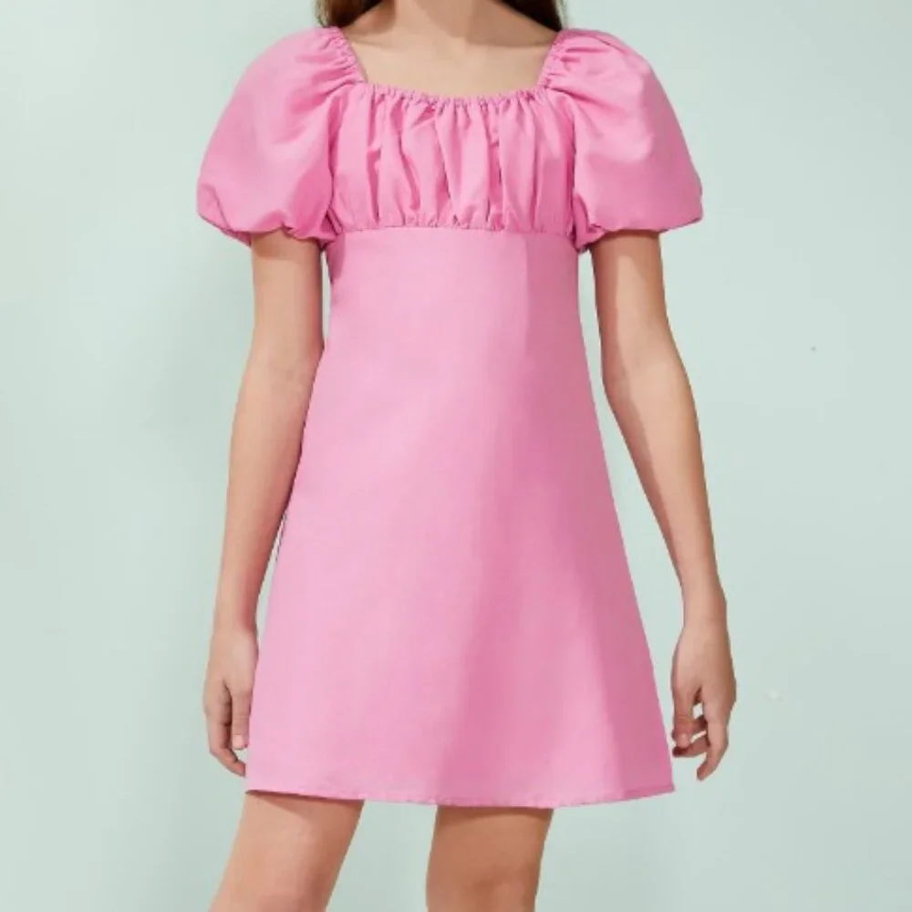 Girls Size 14 GB Girls Pink Puff-Sleeve Empire Waist Dress, Like New - Picture 5 of 10